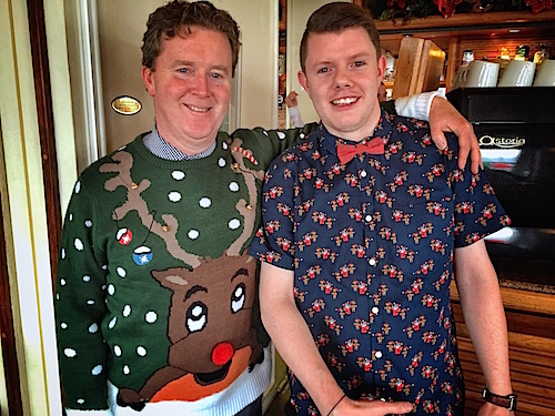 Festive staff uniforms for Carl and Ian