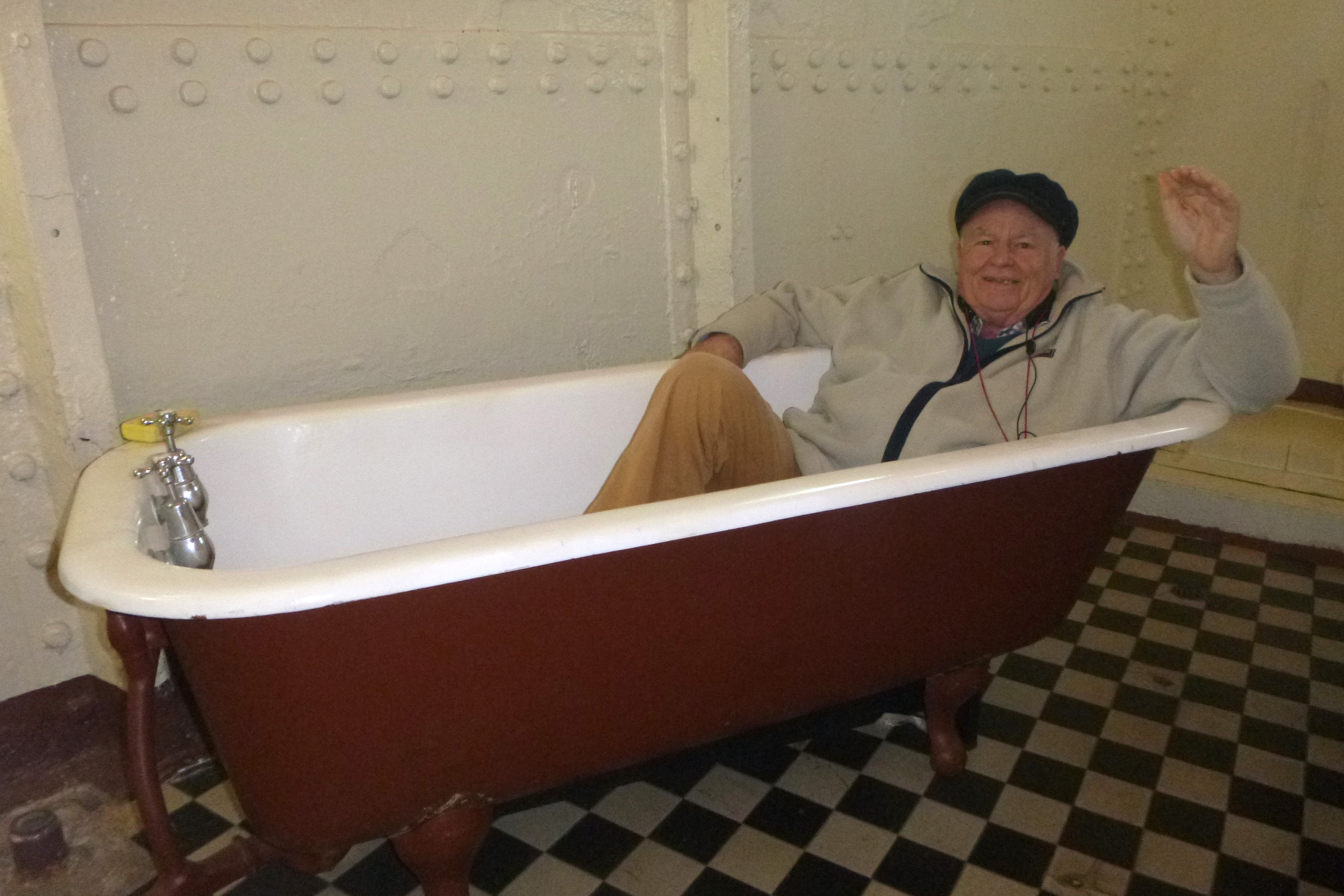 Chief Romeo, Gerry O'Neill testing the bath