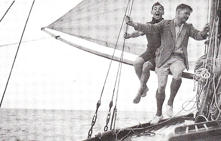 Neville Maguire aged 13 (left) aboard Mavis crossing the then-unmarked and tricky St Patrick’s Bridge inside the Saltee Islands with sublime faith in John Kearney’s traditional pilotage skills.