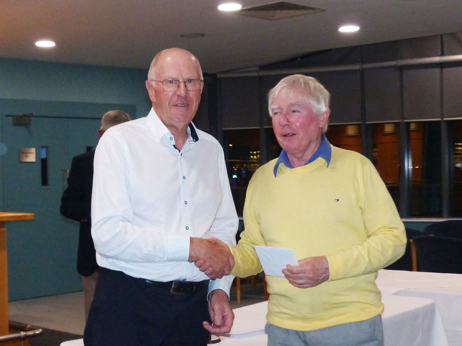 IEGS President Dudley Hudson presenting 3rd Overall prize to Sean O'Mahoney