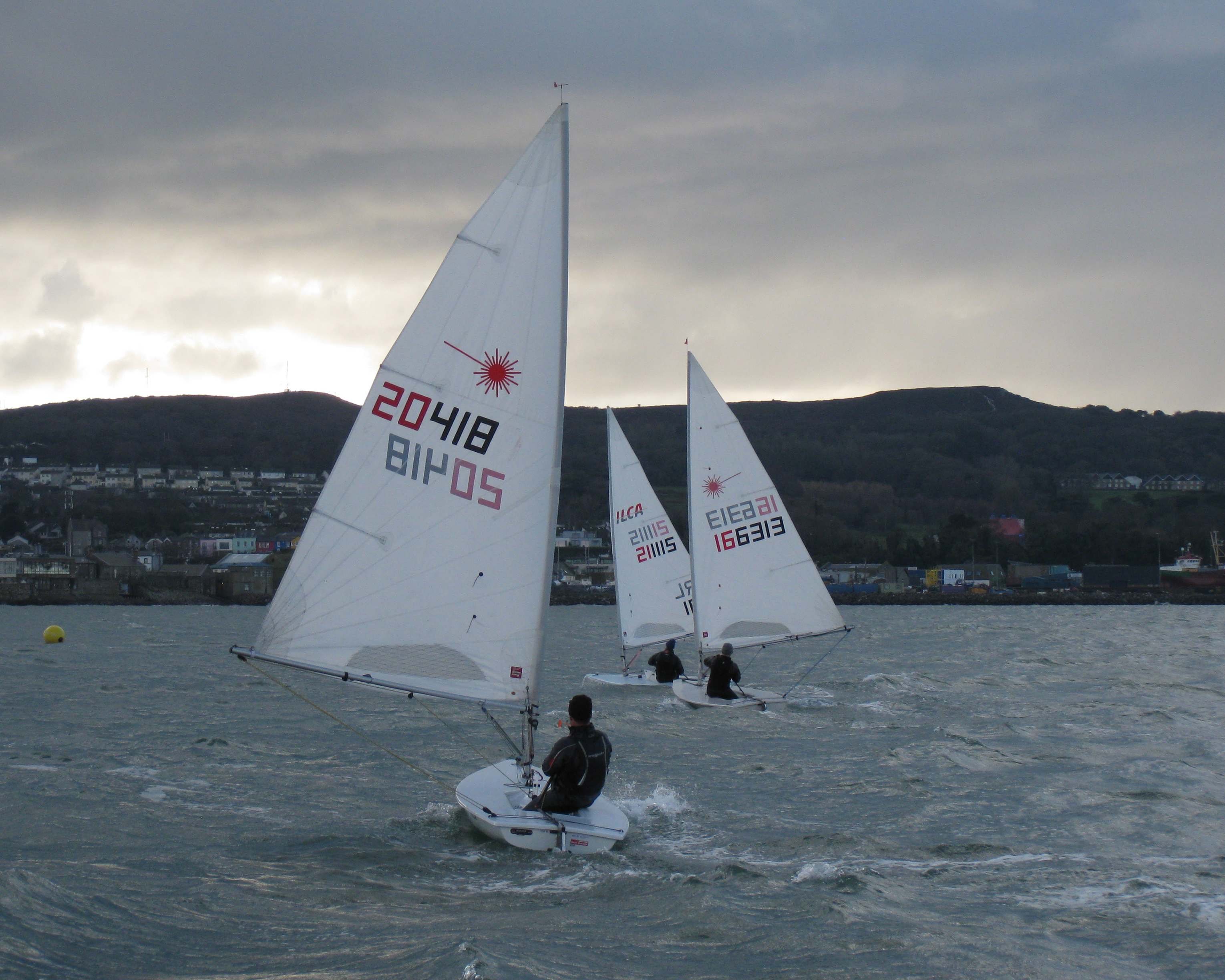 Rory Lynch (Baltimore SC) leading Ronan Wallace (Wexford HB&TC) and Dan O'Connell (Cove SC) to the leeward mark