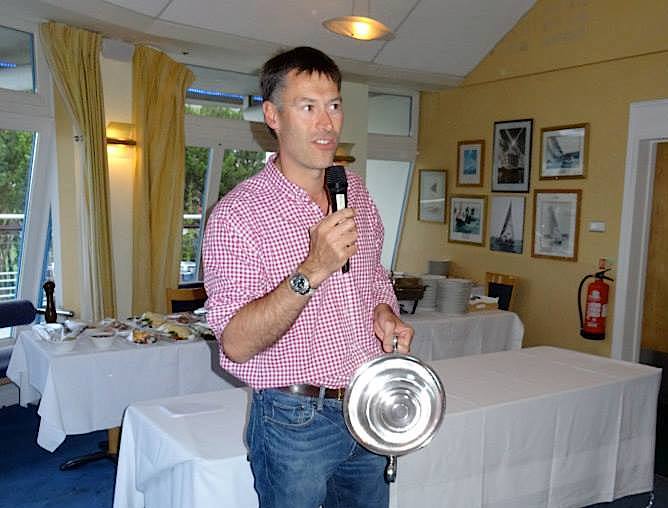 Conor Turvey with the Championship Trophy and speaking to the guests before the Championship BBQ