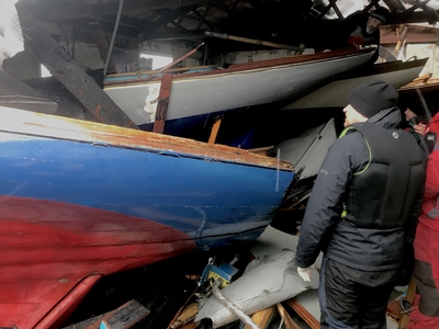 Long Shed collapses on Howth Seventeens in storm